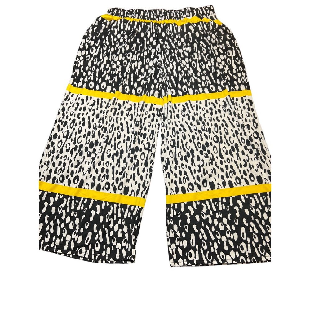 Ashley Stewart Animal Print Wide Leg Pants Pull On Black White Yellow Size 22/24